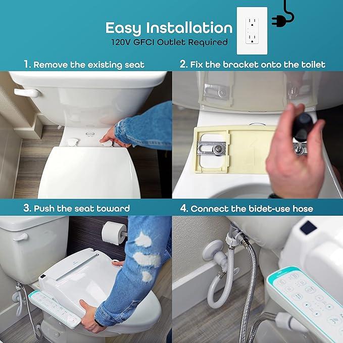 BidetMate 1000 Series Electric Smart Toilet Bidet Seat with Heated Water, Side Control Panel, and Warm Air Dryer - Self-Cleaning - Perfect for a Smart Home Kit or Smart Home Accessories - Round - ModernBath