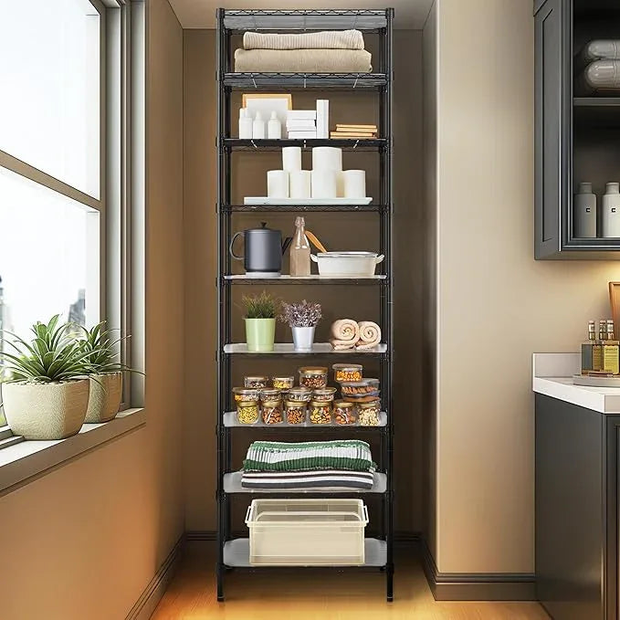 Finnhomy 9-Tier Wire Shelving Unit Adjustable Steel Wire Rack Shelving, 81 Inches Height 9 Shelves Metal Storage Rack, Pantry Shelves for Storage with PE mat, NSF Certified, Black - ModernBath