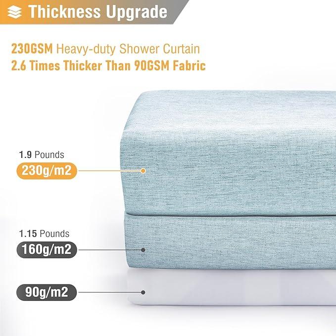 BTTN Stall Fabric Shower Curtain, 60 Inch Linen Textured Heavy Duty Small Cloth Shower Curtain Set with 10 Plastic Hooks, Narrow Simple Modern Weighted Shower Curtains for Bathroom - 60 x 72, Fog Blue - ModernBath