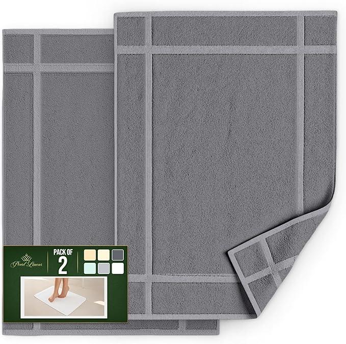 Pearl Linens 100% Ring Spun Cotton Bath Mat (Pack of 2) 20 x 30 Inch, Washable, Soft & Absorbent Terry Bathroom Floor Mat – Not Bathroom Rugs – Quick-Dry After Shower Bath Mat, 687 GSM, Light Grey - ModernBath