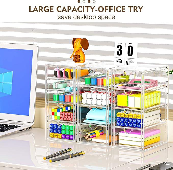 Acrylic Desk Organizers And Accessories With 13 Drawers, Office Desktop Drawers, Plastic Makeup Organizer Containers Bins With Drawers Desk Organization, Bathroom Organizers Storage Case Box Cube - ModernBath