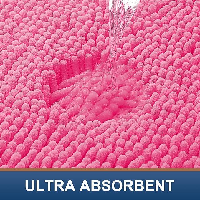 Smiry Luxury Chenille Bathroom Rugs 47x20, Extra Soft and Absorbent Shaggy Bath Mat, Machine Washable, Non-Slip Plush Carpet Runner for Tub, Shower, and Floor, Home Decor Accessories, Hot Pink - ModernBath