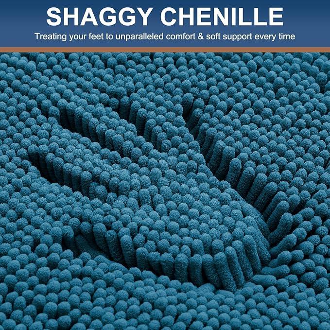 Smiry Luxury Chenille Bathroom Rugs 36x24, Extra Soft and Absorbent Shaggy Bath Mat, Machine Washable, Non-Slip Plush Carpet Runner for Tub, Shower, and Floor, Home Decor Accessories, Peacock Blue - ModernBath