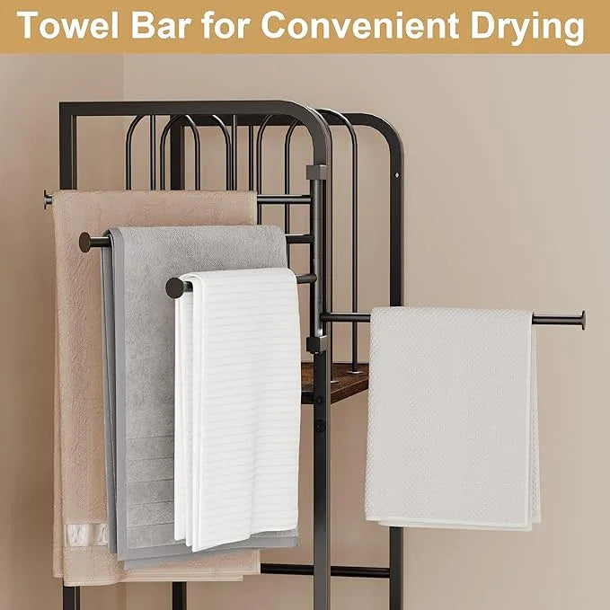 Towel Rack Free Standing 3-Tier M-Shaped Detachable Dividers, 4 Rotatable Bars Fast Drying, Pool Towel Rack, Space-Saving Towel Storage Organizer, Bath Towel Shelf for Home, Poolside Patent Pending - ModernBath