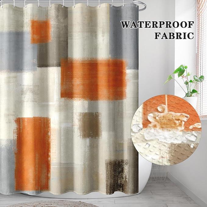 Culudea Beige Orange Painting Shower Curtain Set, Grey Contemporary Modern Bathroom Window Waterproof Shower Curtain Set for Bathroom Decor - ModernBath