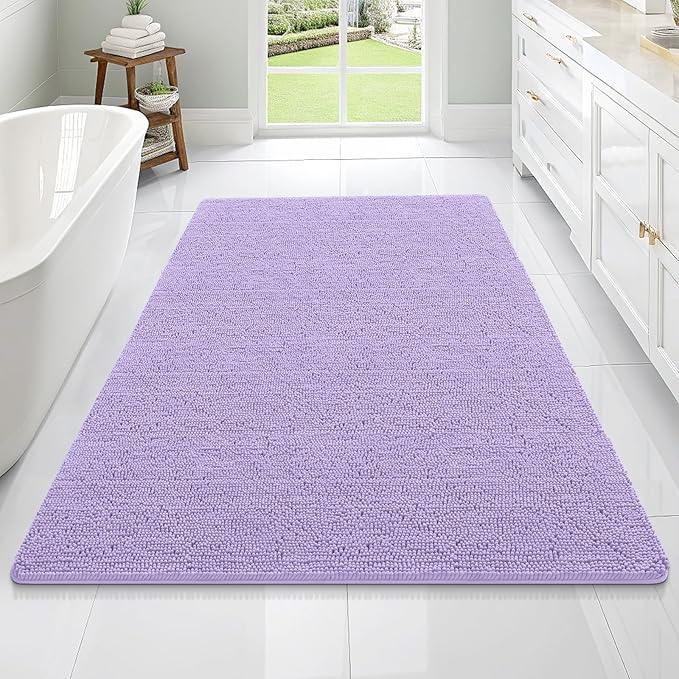 OLANLY Bathroom Rugs 70x46, Extra Soft Absorbent Chenille Bath Rugs, Rubber Backing Quick Dry, Machine Washable Bath Mats for Bathroom Floor, Tub and Shower, Home Decor Accessories, Lavender - ModernBath