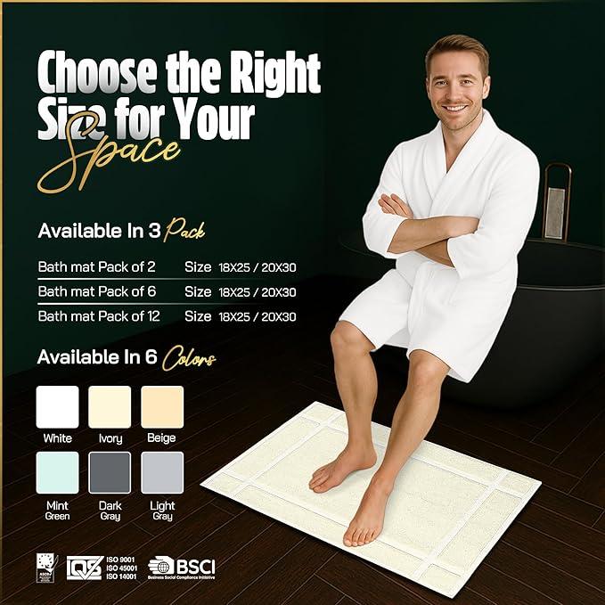 Pearl Linens Pack of 6 100% Cotton Bath Mat 18x25 inches, Soft & Absorbent Quick Dry Bathroom Mat Set, Not Bathroom Rugs, After Shower Mat, Bath Tub Mat, 687 GSM, Machine Washable, Ivory - ModernBath