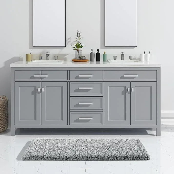 Yimobra Fluffy Plush Bath Rug, Super Shaggy Soft Comfortable Non Slip, Water Absorbent Microfiber Bath Mat, Dries Quickly, Machine Washable Thick Bathroom Rugs for Shower, 47"x 24", Pure Gray - ModernBath