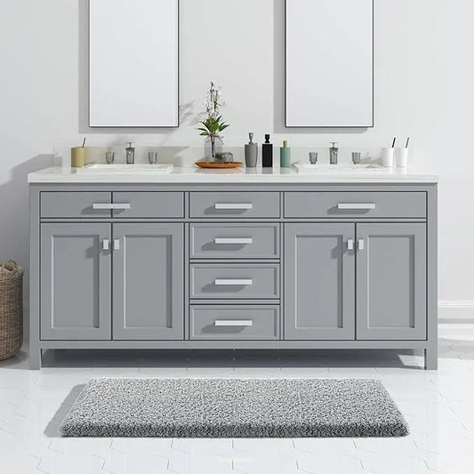 Yimobra Fluffy Plush Bath Rug, Super Shaggy Soft Comfortable Non Slip, Water Absorbent Microfiber Bath Mat, Dries Quickly, Machine Washable Thick Bathroom Rugs for Shower, 47"x 24", Pure Gray - ModernBath