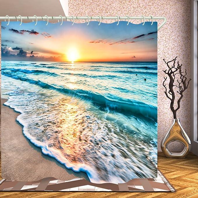 LYFANS Bathroom Uses Beach Sunset 3D Shower Curtains, Luxurious Bathtub Standard Shower Curtain, Waterproof and Bright Fabric Shower Curtains, (59x72 inches) - ModernBath