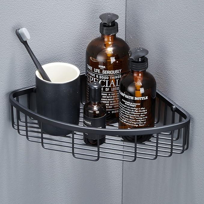 Bathroom Shower Caddy Corner Shelf, Corner-Hollow Design, Ultra Sturdy Rust-Proof Stainless Steel Shelf Organizer Shampoo Holder, Wall Mounted Storage Rack for Bathroom, Matte Black - ModernBath