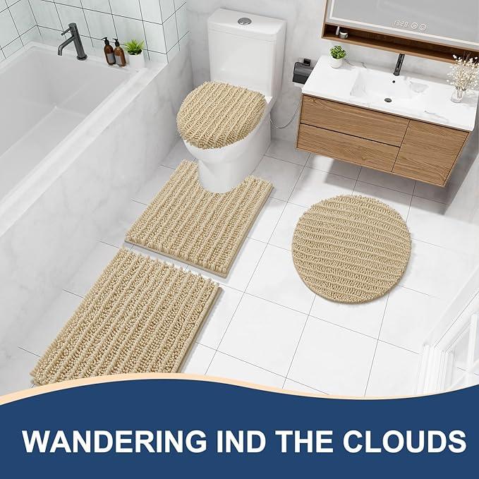 Arotive Luxury Chenille Bathroom Rug Mat, Extra Soft Thick Absorbent Shaggy Bath Rugs, Non-Slip Machine Wash Dry, Plush Bath Mats for Bathroom, Shower and Tub, 47x24, Beige - ModernBath