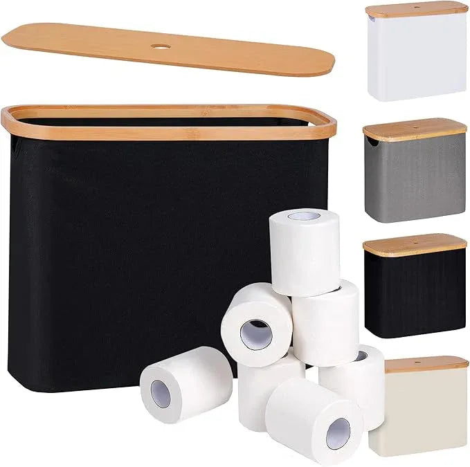 efluky Toilet Paper Storage, Toilet Paper Basket with Lid, Bathroom Storage Organizer, Free Standing Holder Up to 9 Mega Rolls, Black - ModernBath
