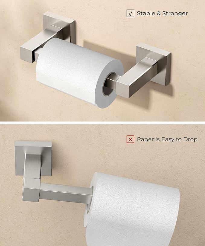 FORIOUS Toilet Paper Holder Wall Mount, Stainless Steel Rustproof Double Post Pivoting Tissue Roll Holder for Bathroom, Commercial Toilet Paper Dispenser (Stainless Steel, Square) - ModernBath