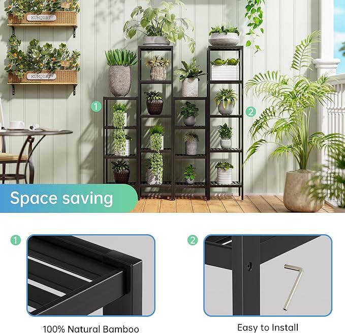 SMIBUY Bathroom Storage Shelf, 5-Tier Bamboo Rack Organizer, Multifunctional Shelving Unit for Living Room Bedroom Kitchen (Black) - ModernBath