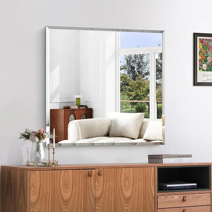 KOCUUY Beveled Mirror, 30x30 Inch Square Frameless Bathroom Mirror for Over Sink, Upgraded Shatterproof Beveled Unframed Design Mirror for Bathroom, Bedroom, Entryway, Hang Horizontal/Vertical - ModernBath