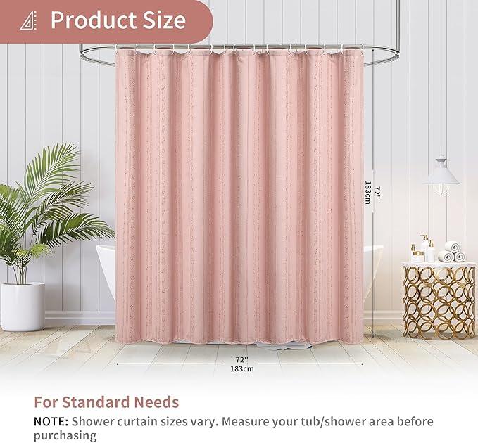 Lameirose Pink Shower Curtain Boho, Cotton Blend Waffle Shower Curtain Textured, Fabric Shower Curtains for Bathroom, Washable 72 x 72 - ModernBath