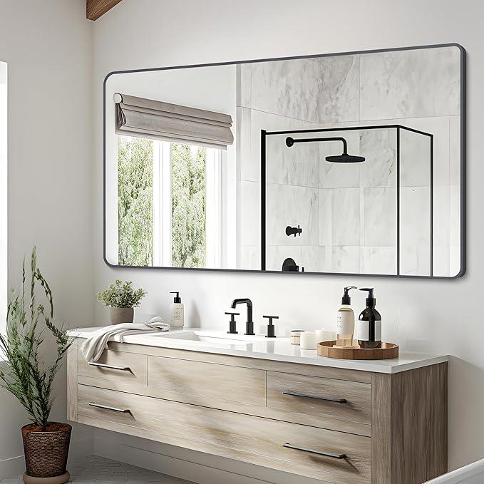 DESBING 30" x 55"Bathroom Mirror, Matte Black Wall Mirror with Metal Frame, Decorative Rectangular Vanity Mirror for Bedroom Bathroom Living Room Entryway (Horizontal/Vertical) - ModernBath