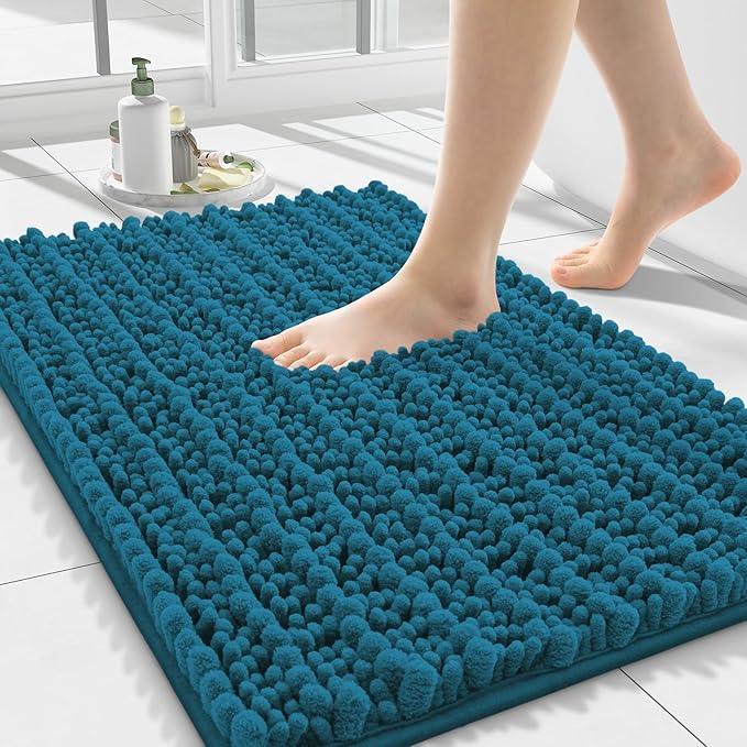 Smiry Bathroom Rugs Mat 24x16, Extra Soft Absorbent Chenille Bath Rugs, Non Slip Rubber Backing Machine Washable Quick Dry Bath Mats for Bathroom Floor, Tub, Shower, Home Accessories, Peacock Blue - ModernBath