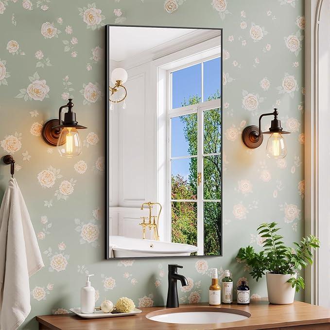 COFENY Black Bathroom Mirror for Wall, 20x40 Inch Rectangle Mirror with Metal Frame, Modern Vanity Mirrors for Bathroom Living Room, Entryway Hangs Horizontal or Vertical - ModernBath