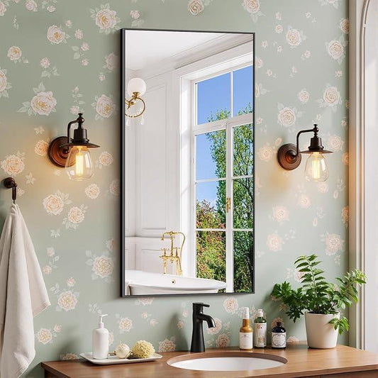 COFENY Black Bathroom Mirror for Wall, 20x40 Inch Rectangle Mirror with Metal Frame, Modern Vanity Mirrors for Bathroom Living Room, Entryway Hangs Horizontal or Vertical - ModernBath