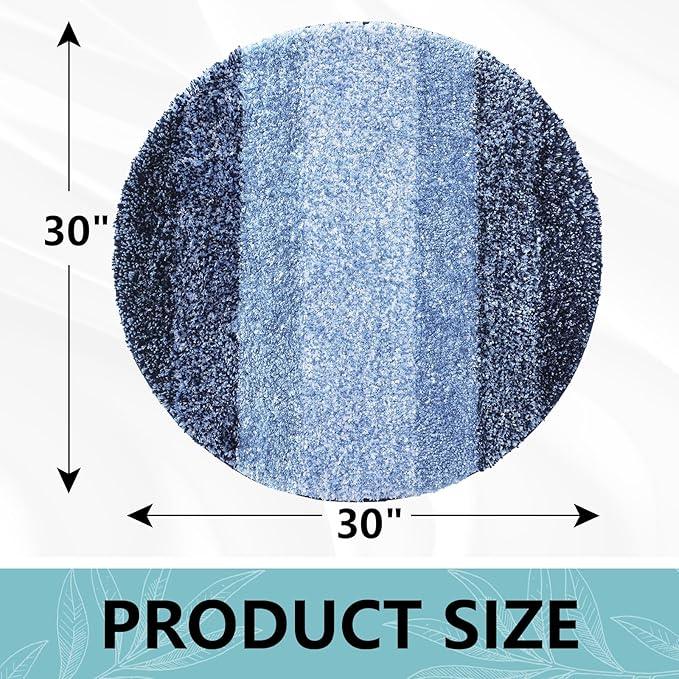 Arotive Microfiber Bathroom Rugs, Shaggy Soft and Absorbent Bath Rug, Non-Slip, Thick Plush Machine Washable Dry Bath Mats for Bathroom, Tub and Shower, 30x30, Blue, Round - ModernBath