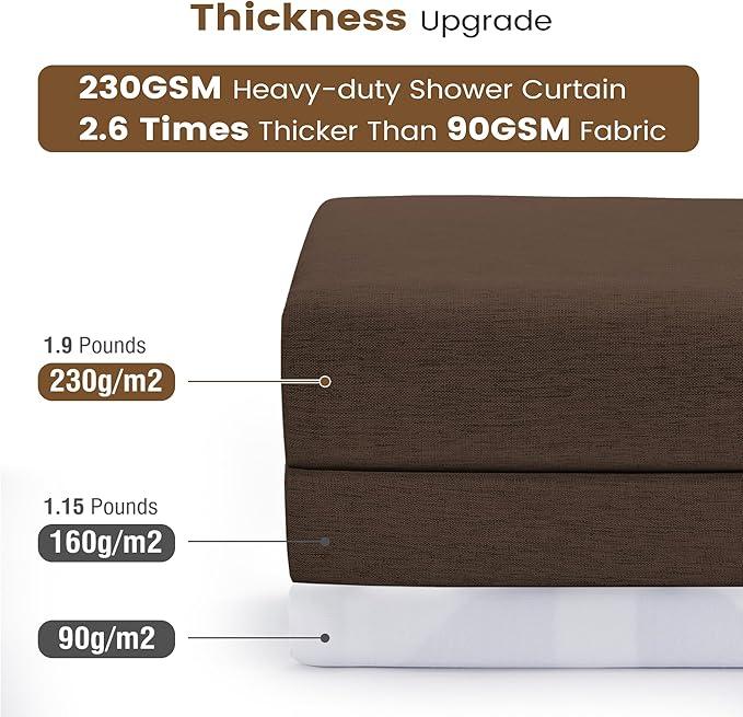 BTTN Brown 3 in 1 Shower Curtains with Clear Liner, Linen Textured Decorative Cloth Shower Curtain PEVA Liner Set with Plastic Hook, Modern Hotel Luxury Waterproof Shower Curtain for Bathroom, 72x72 - ModernBath