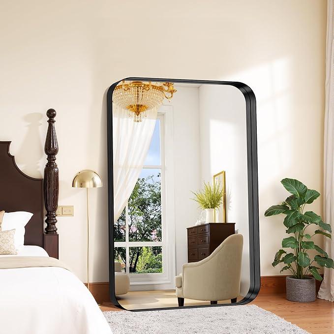 FORBATH 55x36 Inch Large Bathroom Mirror for Double Sinks, Brushed Black Deep Frame Wall Mirror with Rounded Corners, Anti-Rust Tempered Glass for Modern Farmhouse Vanity (Horizontal/Vertical) - ModernBath