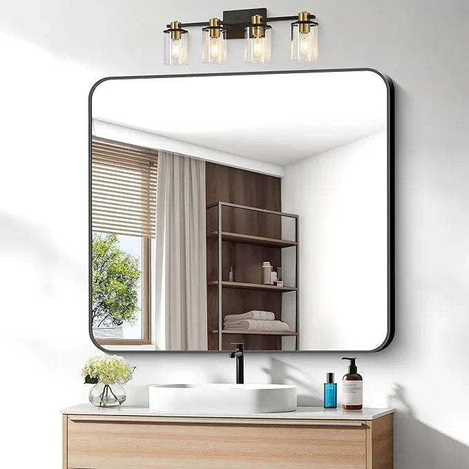 BONEWEI 36x40 inch Bathroom Mirror,Black Rectangle Mirror,Wall Mounted Bathroom Frame Vanity Mirror with Round Corner for Bedroom Living Room,Entryway Hangs Horizontal or Vertical - ModernBath