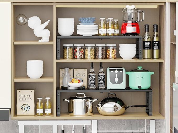 Jojocross Adjustable Expanable Stackable Spice Rack Shelf Pantry Storage Organizer for Kitchen Cabinet,Countertop,Bathroom and More.Space is no Longer Limited(1Pack/Black/Medium) - ModernBath
