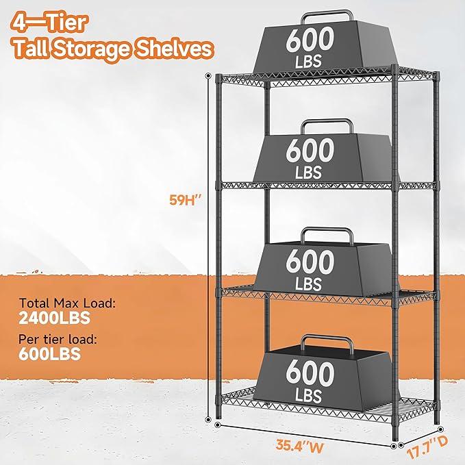 Standing Shelf Units Wire Rust-Proof Outdoor Storage Shelving 4-Tier Utility Shelving Unit for Garden Home,Kitchen,Office Dark Grey 17.7" D x 35.5" W x 59.4" H - ModernBath