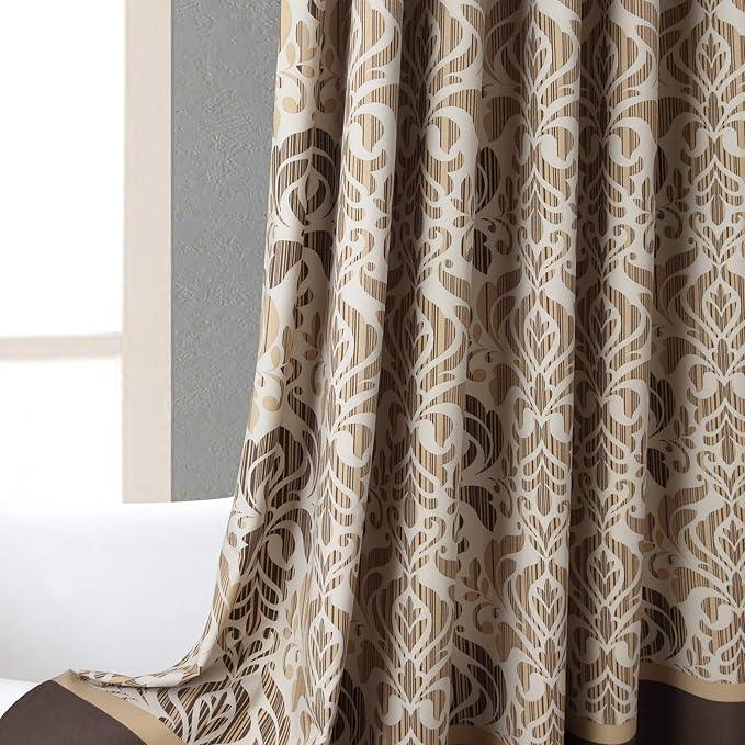 BESTRIPES Brown Fabric Shower Curtain, Tan and Golden Printed Boho Paisley Damask Pattern Shower Curtains for Bathroom, Waterproof Bathroom Curtains, 72" W x 72" H - ModernBath