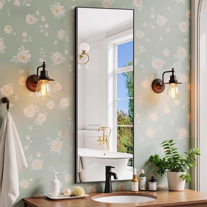 COFENY Black Bathroom Mirror for Wall, 16x48 Inch Rectangle Mirror with Metal Frame, Modern Vanity Mirrors for Bathroom Living Room, Entryway Hangs Horizontal or Vertical - ModernBath