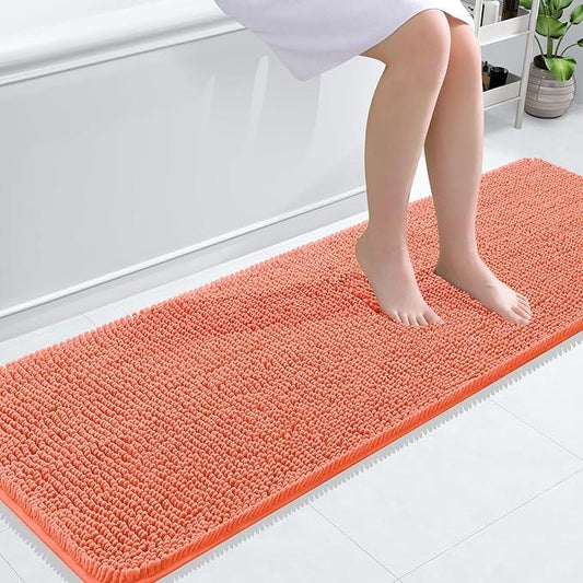 OLANLY Bathroom Rugs 59x20, Extra Soft Absorbent Chenille Bath Rugs, Rubber Backing Quick Dry, Machine Washable Bath Mats for Bathroom Floor, Tub and Shower, Home Decor Accessories, Coral - ModernBath