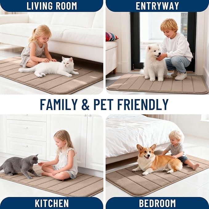 OLANLY Memory Foam Bath Mat 40x32, Super Soft Absorbent Bathroom Rugs, Quick Dry, Machine Washable Shower Floor Rugs, Bathmat Carpet, Bathroom Home Decor Accessories, Tan - ModernBath