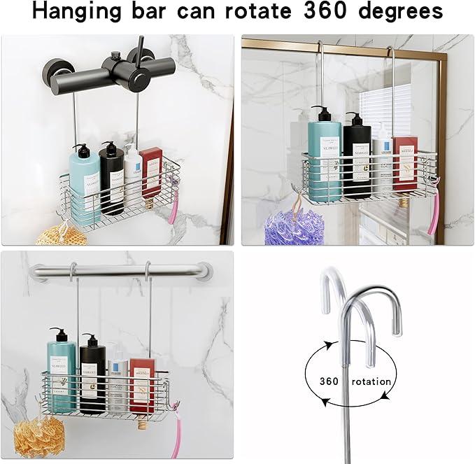 YQh hanging shower rack, bathroom storage rack, shampoo bracket, the back hook can be rotated, and can be hung on the faucet or Claw foot bathtubcross bar, 304 stainless steel rust proof and durable - ModernBath