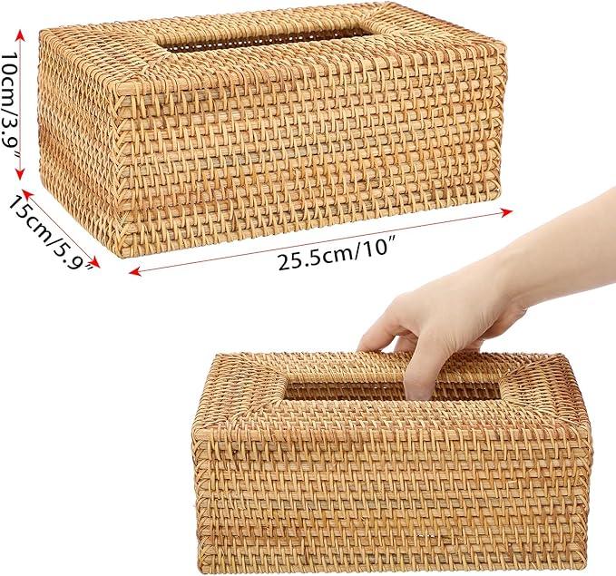 Sumnacon Tissue Box Cover Rectangle Tissue Box Rattan Tissue Box Holder,Wicker Decorative Tissue Holder for Bathroom Toilet Living Room Kitchen Office Table Desk, Yellow - ModernBath