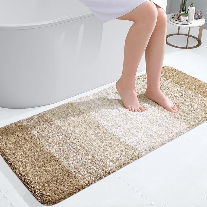 OLANLY Bathroom Runner Rugs 47x20, Extra Soft Absorbent Microfiber Bath Rugs, Rubber Backing, Quick Dry, Machine Washable Bath Mats for Bathroom Floor, Tub and Shower, Home Decor Accessories, Tan - ModernBath