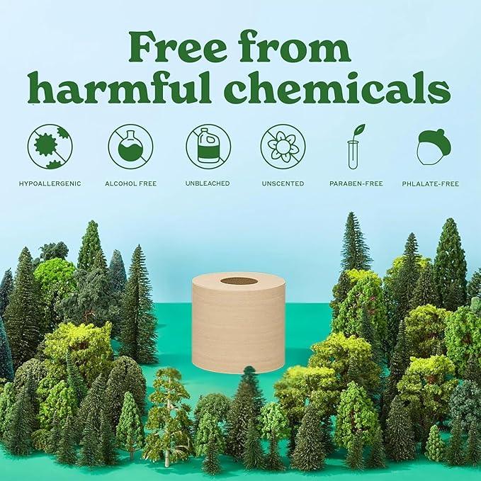 Caboo Tree Free Unbleached Toilet Paper | Plastic Free Packaging, Septic Safe, Eco Friendly, Chemical Free, Non Toxic | 2 Ply Toilet Tissue, Pack of 12 Double Rolls, 300 Sheets Per Roll - ModernBath