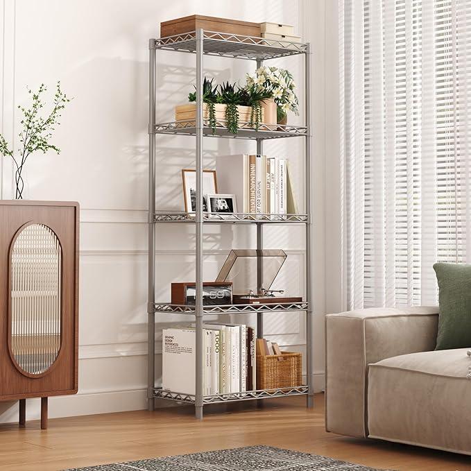 HOMEFORT 5-Tier Wire Shelving 5 Shelves Unit Metal Storage Rack Durable Organizer Perfect for Pantry Closet Kitchen Laundry Organization in Grey,21”Wx14”Dx61”H - ModernBath