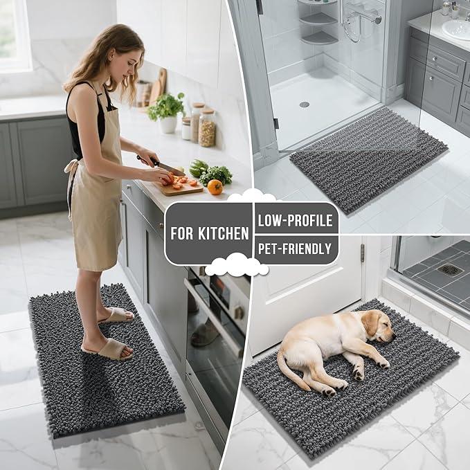 Yimobra Large Bathroom Rugs Non Slip Washable 36x24 Inch - Ultra Soft Absorbent Chenille Bath Mat, Quick Dry Shaggy Floor Carpet for Tub Shower, Dark Gray Home Decor Accessories - ModernBath