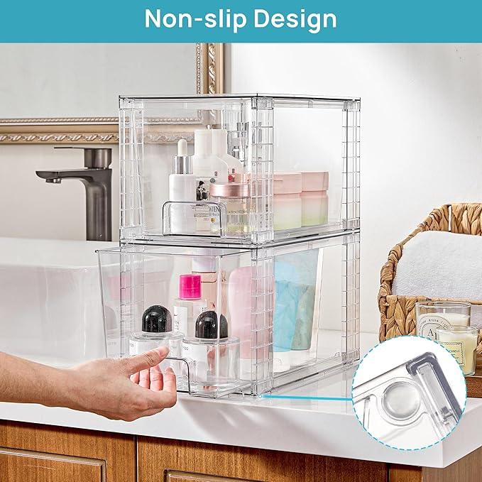 Vtopmart 6 Pack Large Stackable Storage Drawers,Easily Assemble Acrylic Bathroom Closet Undersink Organizers and Storage,Plastic Bins for Kitchen Cabinets,Pantry,Makeup,Medicine Organization - ModernBath