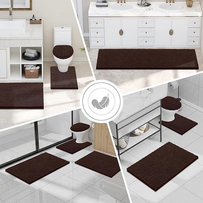 Smiry Luxury Chenille Bathroom Rugs 47x24, Extra Soft and Absorbent Shaggy Bath Mat, Machine Washable, Non-Slip Plush Carpet Runner for Tub, Shower, and Floor, Home Decor Accessories, Brown - ModernBath