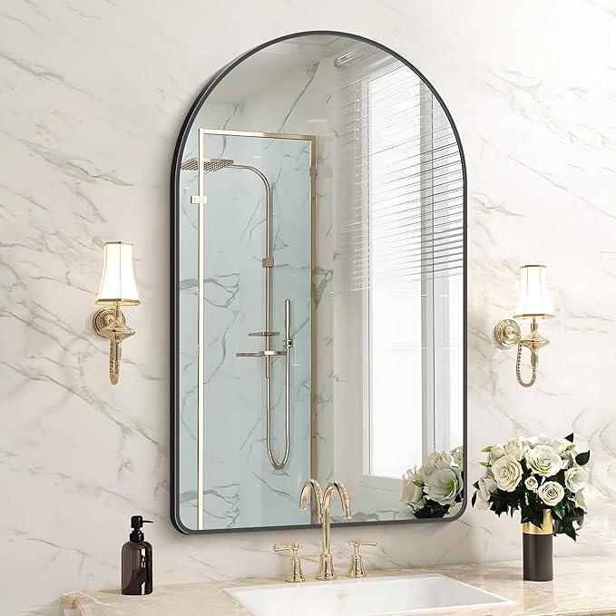 FORBATH Large Arched Wall Mirror 40x24 Inch, Black Arch Bathroom Mirror with Aluminum Frame, Arched Mirror for Dresser, Fireplace,Entryway,Home Decor,Hanging or Leaning Against Wall - ModernBath