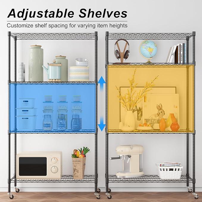 Homdox Heavy Duty 4-Tier Metal Shelving Unit with Adjustable Shelves, Rolling Storage Rack for Kitchen, Garage, Pantry, 36.02"x17.91"x74.41", Black - ModernBath