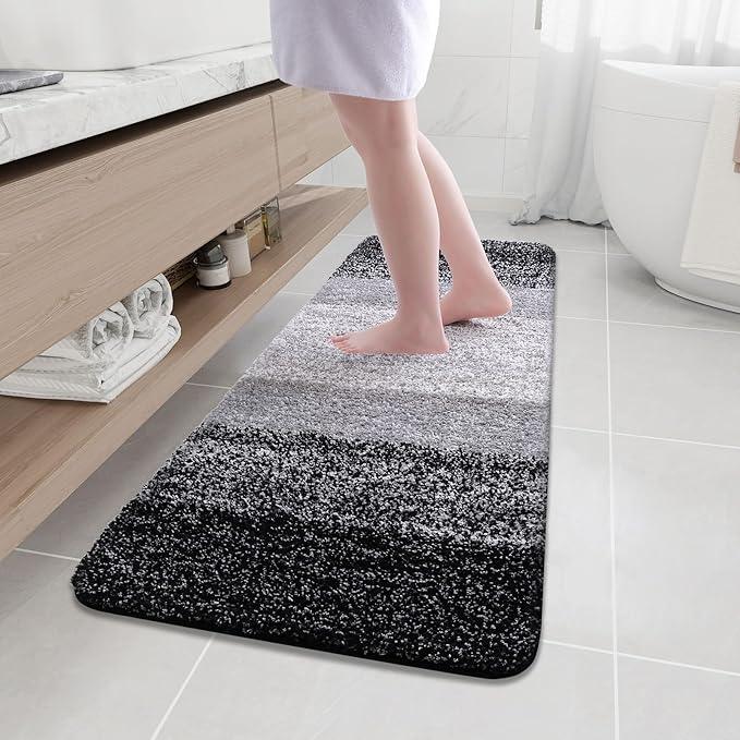 Arotive Microfiber Bathroom Rugs, Shaggy Soft and Absorbent Bath Rug, Non-Slip, Thick Plush Machine Washable Dry Bath Mats for Bathroom, Tub and Shower, 59x20, Black, Rectangular - ModernBath