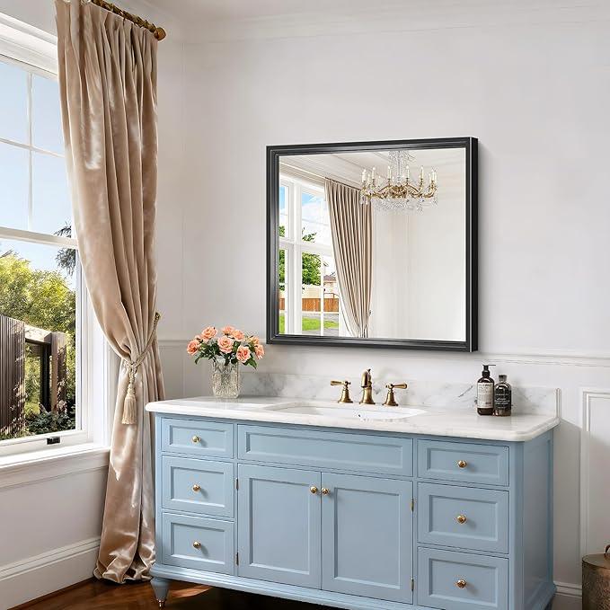 CIVENO Black Bathroom Mirror, 30x30 Square Mirrors for Wall, 0.6" Thickened Deep Frame, Brushed Black Rectangle Mirrors for Over Sink, Shatterproof Tempered Glass, Antirust, Horizontally or Vertically - ModernBath