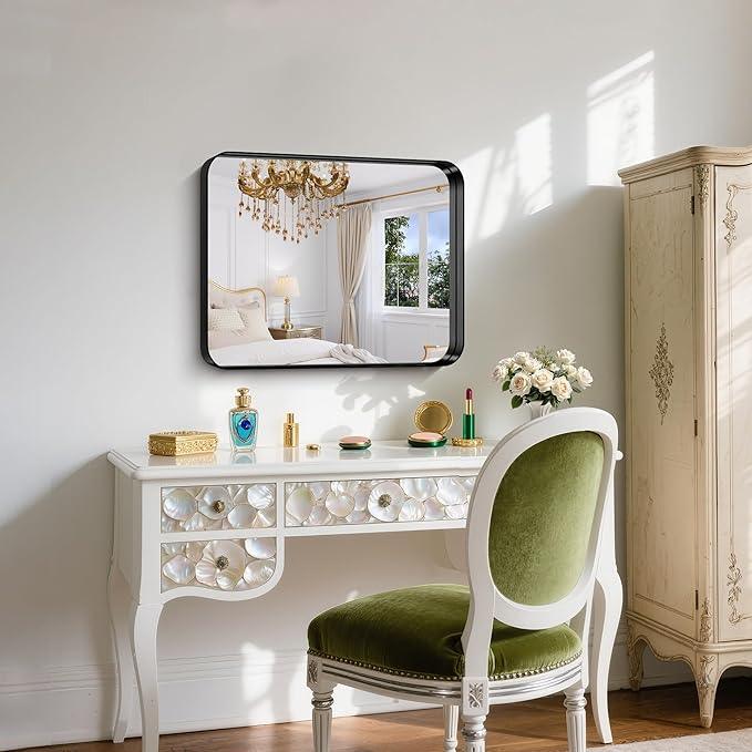 FORBATH 24x20 Inch Bathroom Mirror for Wall, Black Metal Framed Vanity Mirrors for Over Sink, Rounded-Corner Rectangle Mirror for Bedroom Living Room Entryway Hallway, Hangs Horizontal or Vertical - ModernBath