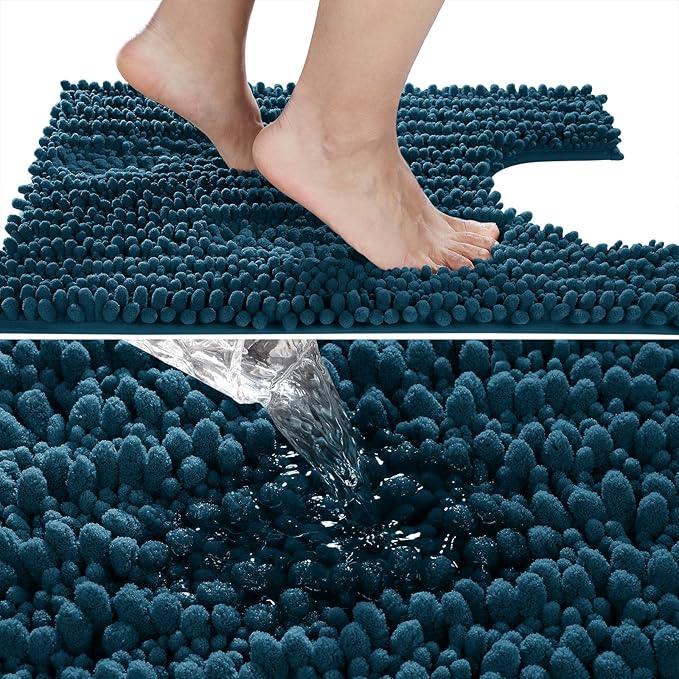 Yimobra Toilet Rug U Shaped Washable 24x20 Inch - Ultra Soft Absorbent Chenille Bath Rugs for Toilet, Quick Dry & Machine Washable, Non Slip Contour Bathroom Mat, Peacock Blue - ModernBath