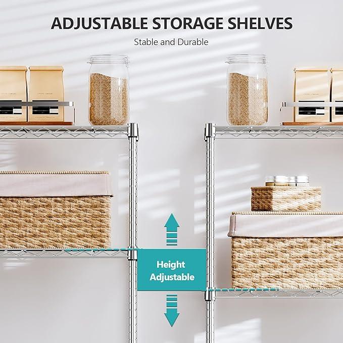 IZEUK 4-Tier Chrome Metal Storage Shelves, Adjustable Wire Shelving Unit Organizer for Kitchen, Bathroom, Home, 1000 lbs, 13.7" D x 23.6" W x 53.4" H - ModernBath